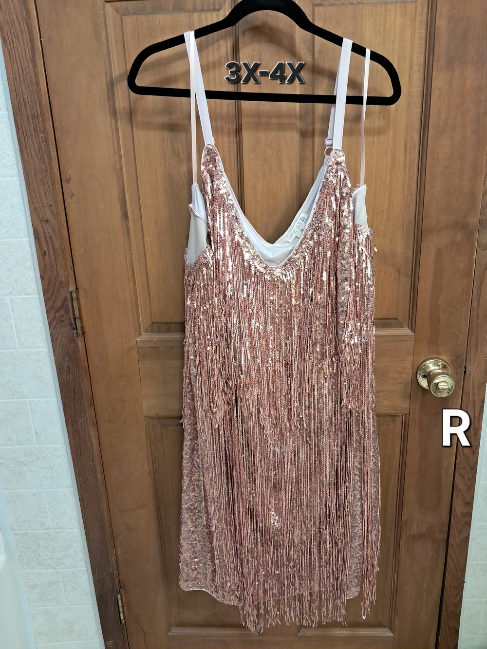 Size 28 (3x-4x) Fringed Sequin Mini Dress in Rose Gold